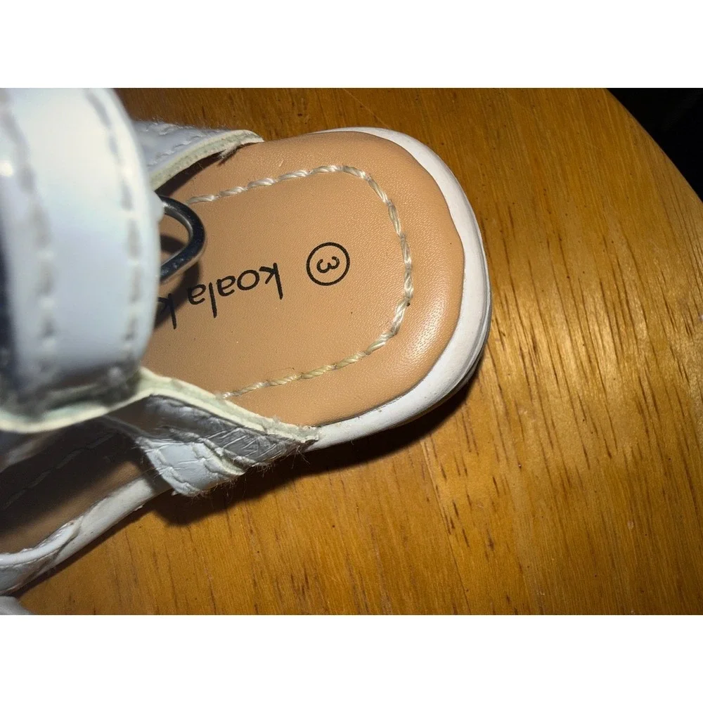 Koala Kids Baby Girl White Flower Strappy Sandals Size 3 Hook Loop Summer‎ Shoes